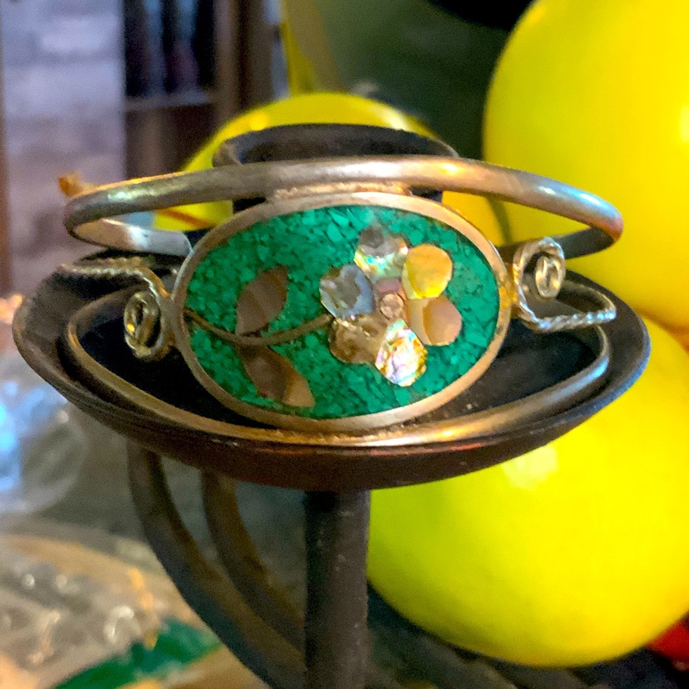 Alpaca Mexico Solid Sterling Silver Inlay Bangle